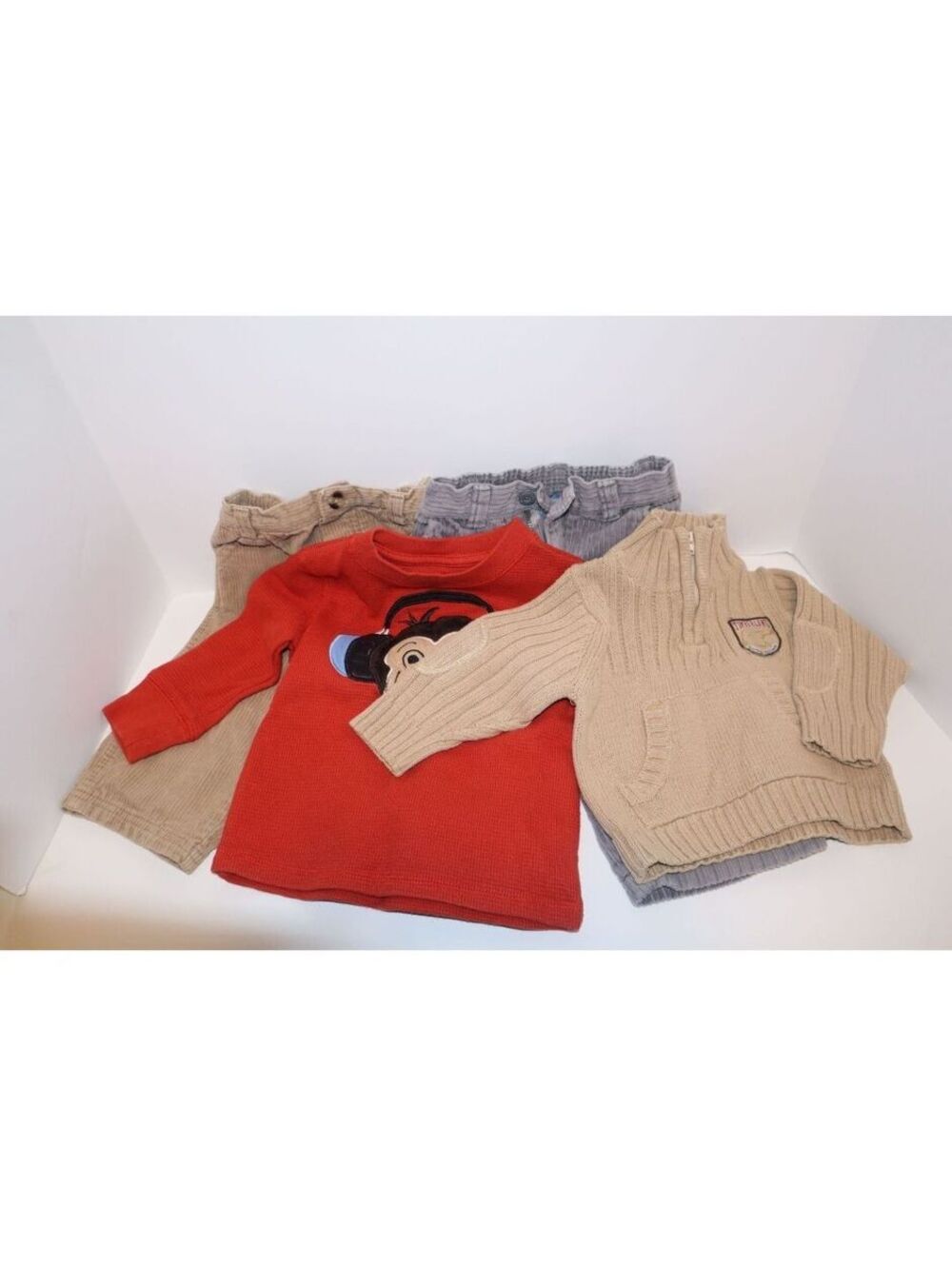 Falls Creek Boys 12 Months Monkey Graphic Sweater Tan Pants Set